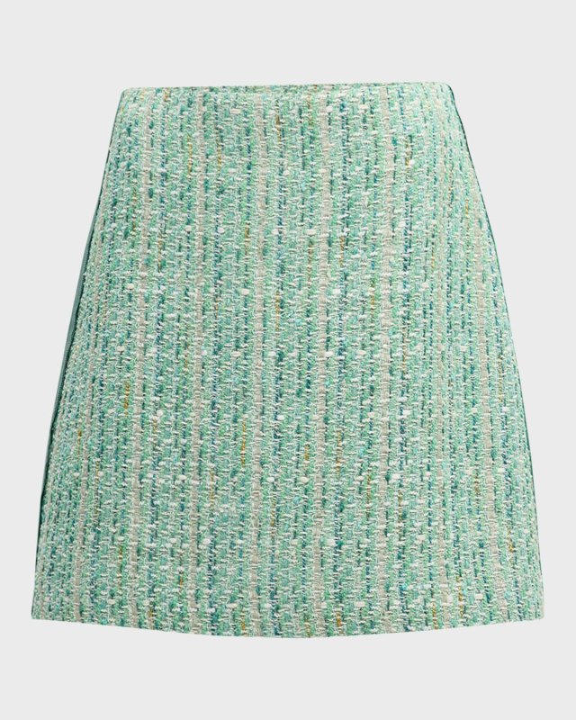 Grosgrain Side-Stripe Metallic Slub And Tape Tweed Mini Skirt